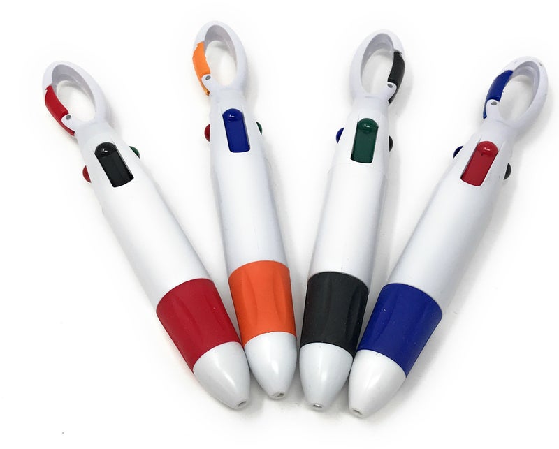 Sea View Treasures 20 Bulk Multi-Colored Ink Shuttle Pen with Carabiner Clip Assortment - Black, Blue, Red and Green Ink - Image 1